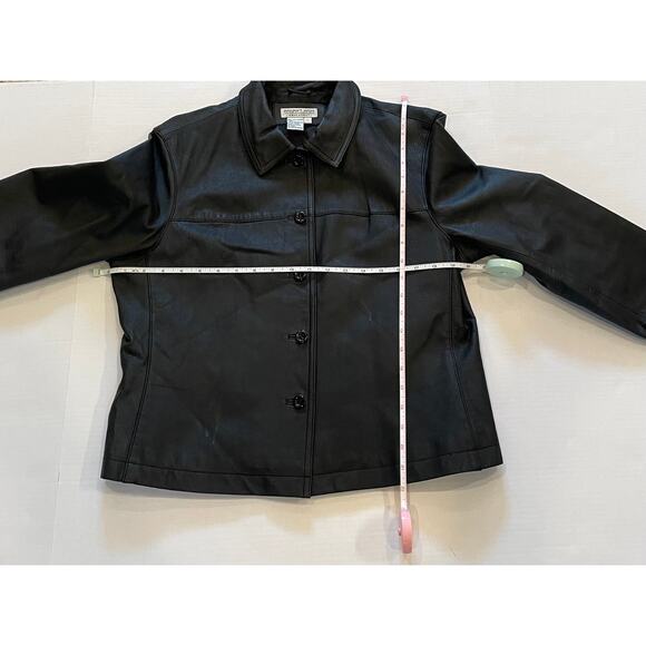 Vintage Newport News Black Button Down Fitted Leather Jacket/Blazer, Size L - Picture 8 of 11